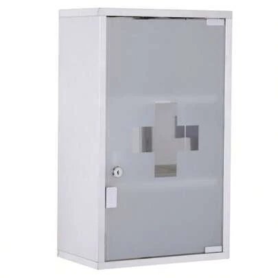 HOMCOM Stainless Steel Medicine Cabinet/First Aid Cabinet With Lock, 30 X 18 X 50 Cm, For Secure Storage
