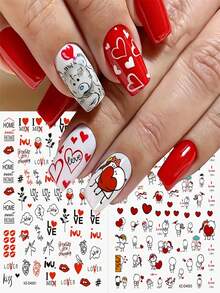 1 Sheet Valentine's Day Red Heart Nail Art Stickers Adhesive Sliders DIY Lip Rose Nails Polish Manicure Sticker Decals - Multicolor - View 2