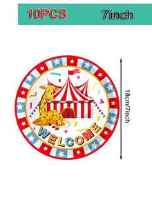 10pcs Carnival Party Decorations Set, Including Carnival Circus Theme Plates, Napkins And Cups, Disposable Circus Theme Paper Tableware Set, Suitable For Birthday, Baby Shower Party, Serves 10 Guests - Multicolor - View 10