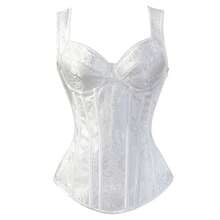 Jutrisujo Corset Top Plus Size Women Costumes Lingerie Bustier Zipper Strap Ladies Basques Gothic Renaissance Halloween - 1569-White - 查看 12