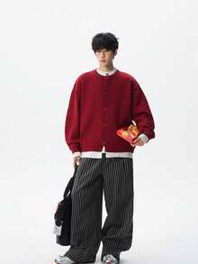 Men Cardigans - Red - View 5