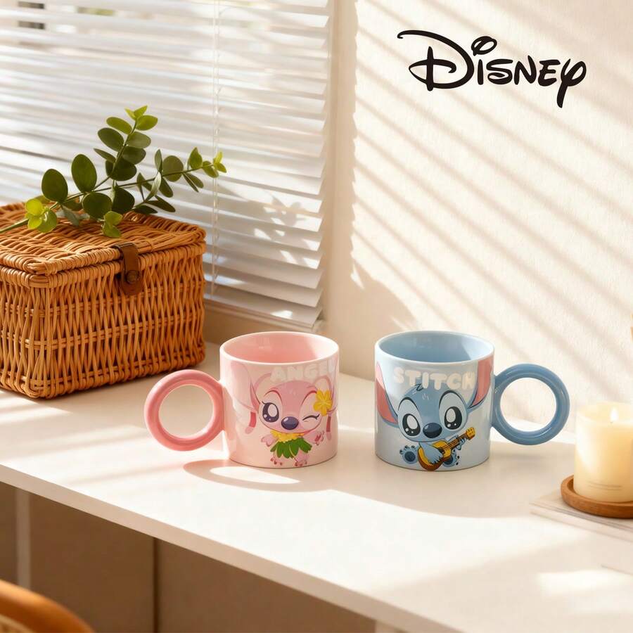 Disney 创意卡通大容量陶瓷水杯，官方授权天使办公室咖啡杯，情侣礼物，早餐杯 - 彩色 - 查看 1