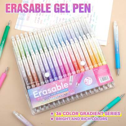 Bộ 36 bút gel có thể xóa được với đầu tẩy cao su, dụng cụ văn phòng phẩm chất lượng cao dành cho học sinh, dùng để viết nhật ký và vẽ, viết trơn tru, tiện dụng, màu sắc sống động, đáp ứng hầu hết các nhu cầu tô màu.