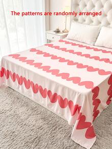 1件装100%轻薄涤纶面料浪漫粉色爱心条纹蝴蝶结印花床单，透气爱情主题床上用品，可爱卧室装饰，适合成人和青少年 - 彩色 - 查看 7