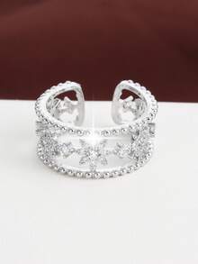 1枚星形设计立方氧化锆镶嵌可调节开口戒指，女士款