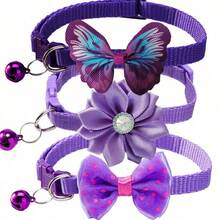 [3pcs Pet Collars] 3pcs Adjustable Butterfly Bow Tie Pet Collars | Purple & Pink Checkered Pattern Polyester | Stylish Durable Pet Accessories For Small Dogs & Cats - Purple - View 6