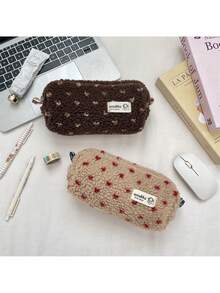 1个毛绒心形铅笔盒，大容量文具袋，学生专用，柔软收纳袋