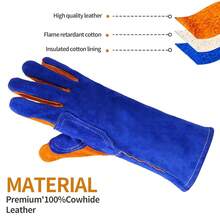 Leather MIG Welding Gloves - Heat Fire Resistant For Welding/Grilling/BBQ/Fireplace(Black/Brown/Blue),Blue - Blue - 查看 4