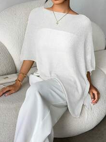 时尚优雅宽松针织开衫披肩，女士，宽松版型，轻盈时尚，适合春夏日常穿着、休闲旅行、海滩等场合，白色 - 白色 - 查看 4