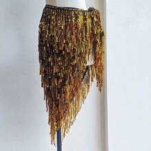 Váy múa bụng tam giác đính sequin, khăn quấn hông dài tua rua, trang phục lễ hội, váy múa Latin cho nữ với khăn quấn hông tua rua đính sequin. Phong cách Bohemian, thích hợp cho lễ hội hóa trang, tiệc tùng, hộp đêm, đi biển, trang phục độc đáo. - Nhiều màu - Xem 3