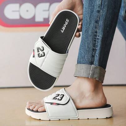 Size 23 New Men's Slippers, Comfortable Slip-On Sandals, Open Toe House Shoes, Thick Sole, Casual Beach Sandals, Lightweight, Breathable, White, Beige, Fashionable & Simple, Suitable For Summer