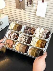 1个优雅发饰收纳罐，创意按压盖收纳盒，可收纳发夹、发圈、发带、化妆海绵、化妆刷，防水防尘，适合宿舍、酒店、卧室、梳妆台装饰。 - 透明白 - 查看 7