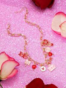 1 件手工珐琅 LOVE XOXO 心形吊坠项链，心形项链首饰，情侣礼物，情人节礼物 - 彩色 - 查看 3