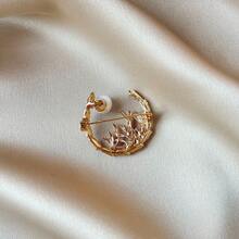 1枚休闲锌合金兰花竹子胸针，适合女性在春、夏、秋、冬四季日常佩戴。 - 金色 - 查看 6