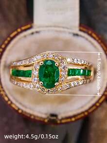 1 pieza Anillo con dije con circonita cúbica incrustada, adecuado para mujeres, puede usarse como regalo de boda o Día de San Valentín - Amarillo Oro - Ver 4