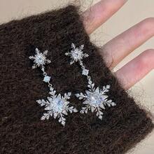 Silver Needle Snowflake Bow Christmas Earrings Design Sense Exquisite Sweet Studs Light Luxury High-End Versatile Earrings For Women - 43#銀針-銀色 - 查看 2