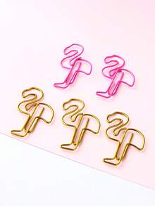 5pcs Creative Flamingo Shaped Metal Binder Clips, Unique Animal Design Office Supplies - Multicolor - View 4
