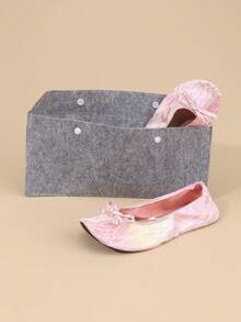 粉色轻便透气芭蕾平底鞋，超便携婚礼舞鞋，可折叠套脚芭蕾舞鞋，女士款，附赠收纳袋和室内拖鞋 - 粉色 - 查看 3