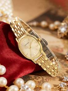 LIANDU LIANDU 简约奢华风格，复古又不失时尚。椭圆形表壳，饰以铆钉表盘，搭配可拆卸不锈钢表带。这款石英表配有同款手链套装，适合日常佩戴，也是一份理想的礼物。