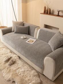 1pc Comfortable Chenille Sofa Cushion Cover, Modern Minimalist Non-Slip Sofa Seat Pad, Dust-Proof And Washable Sofa Slipcover, Soft And Fade-Resistant, Pet-Friendly, Suitable For Bedroom, Office, Living Room, L-Shaped Sofa And 1/2/3/4-Seat Sofa - Light Grey - View 5