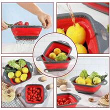 Collapsible Silicone Colander (Rad/Black) - Easy Storage, Ideal For Draining Pasta, Veggies & Fruits, Also Works As A Fruit/Berry Bowl, Must-Have For Campers - 紅黑色 - 查看 6