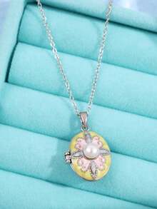 1件复古优雅浪漫不对称可开启银色吊坠项链，适合日常、通勤、节日、派对等场合，是送给女性的理想礼物。 - 彩色 - 查看 25