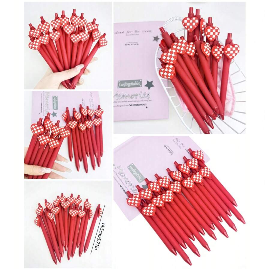 5pcs Creative Heart-Shaped Retractable Neutral Pens, Cute Cartoon Design, Valentine's Day Theme, Random Colors, Plastic Material, Fine Writing, Suitable For School, Office, Daily Use