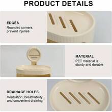 Soap Dish Shower, Milky White Suction Cup Soap Holder With Self - Draining Design And Sponge Tray, No Drilling Bathroom Kitchen Storage - 乳白色 - 查看 3