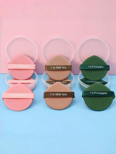 亲肤PU材质 - 无异味粉扑 - 可重复使用两用3件套VXZOHOW气垫化妆海绵套装，带收纳盒 - 适合中性肌肤的旅行必备化妆工具