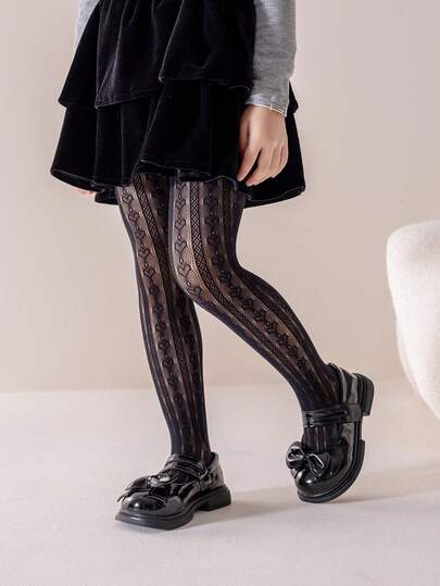 1 pieza Medias finas y transpirables para niñas con decoración de corazón hueco, de moda, suaves y amigables con la piel, malla versátil para uso casual, fiesta, exterior, atuendo escolar, primavera/verano