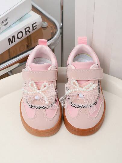 New Casual Shoes, Fashion Versatile Sneakers, School Style, Pearl Bow Decor Girls Shoes, Soft & Comfortable Baby Shoes