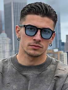 1副男士经典方形时尚眼镜，黑色聚碳酸酯镜框，休闲风格，适合日常通勤，带眼镜盒 - 彩色 - 查看 15