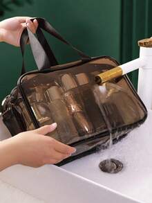 1个透明PVC化妆包，化妆刷化妆品收纳包，防水干湿分离旅行洗漱包，便携手提包，适用于海滩、学校、浴室、度假、情人节、圣诞节等场合，是送给母亲、家人、朋友的理想礼物。 - 彩色 - 查看 9