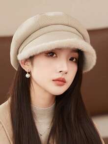 1件装 女士秋冬保暖防风加厚毛绒八角帽，画家帽，报童帽，适合日常佩戴