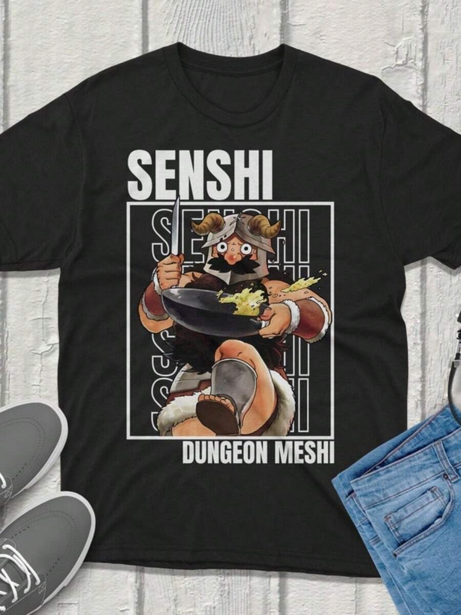 Senshi Dungeon Meshi Delicious In Dungeon TShirt Anime Graphic Tee Vintage Streetwear Unique Design Gamers & Anime Fans (1) - màu đen - Xem 1