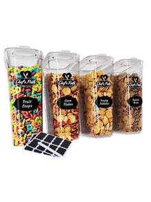 4pcs2.5l  Food Storage Container With Lid, Candy Jars With Lids, Biscuit Tea Candy Can, Pet Snack Can, Kitchen Pantry Organization And Storage, Dry Food Canisters For Cereal, Pasta, Flour, Sugar, Food Preservation Bottle, Home Kitchen Supplies - 黑與白 - 查看 1