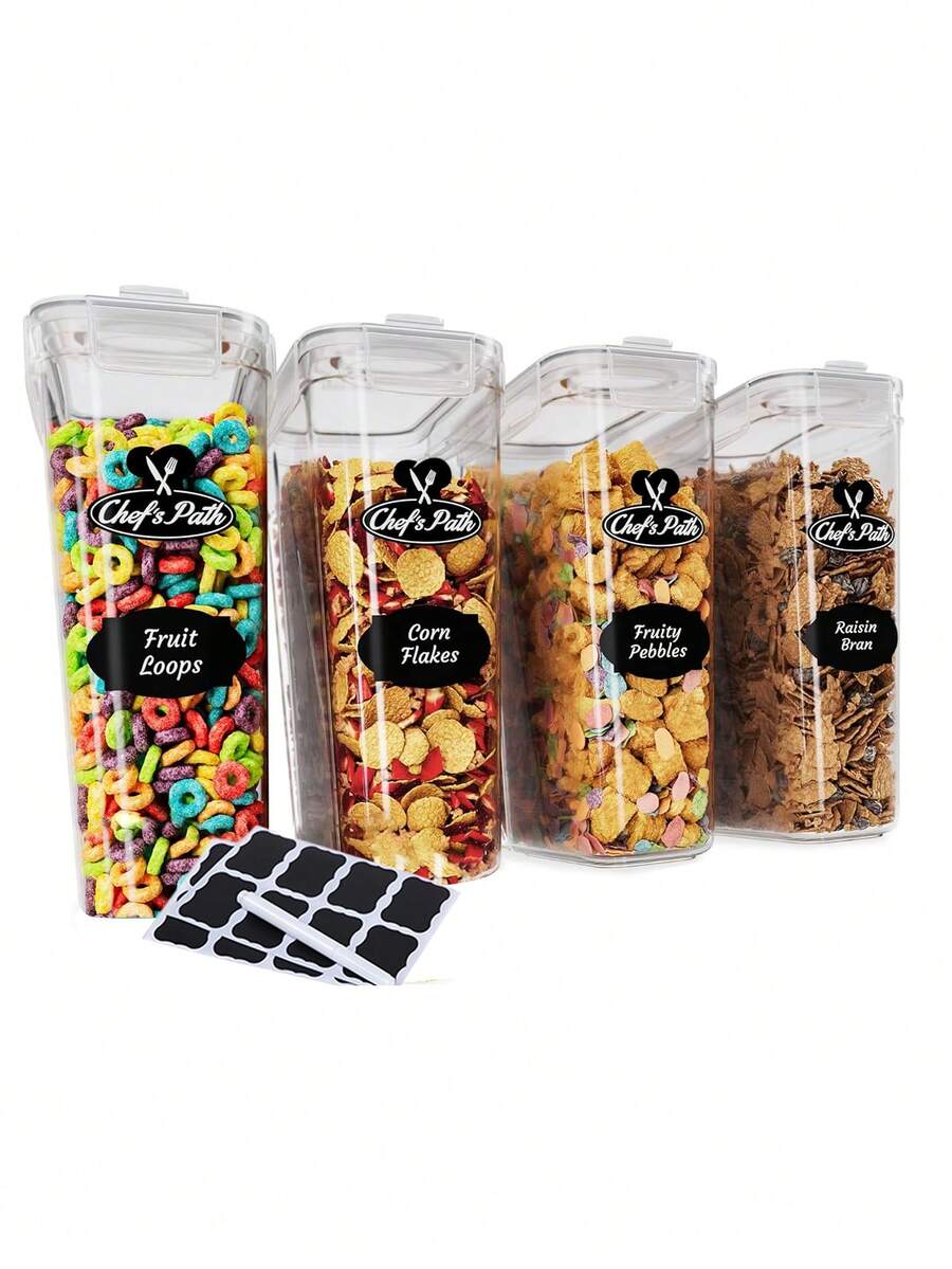 4pcs2.5l Food Storage Container With Lid, Candy Jars With Lids, Biscuit Tea Candy Can, Pet Snack Can, Kitchen Pantry Organization And Storage, Dry Food Canisters For Cereal, Pasta, Flour, Sugar, Food Preservation Bottle, Home Kitchen Supplies - 黑與白 - 查看 1