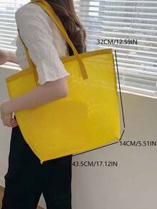 Túi xách tay thời trang phong cách Hàn Quốc tối giản, dung tích lớn, thích hợp cho đi học, đi làm hàng ngày, đeo vai và xách tay. - Màu vàng - Xem 5