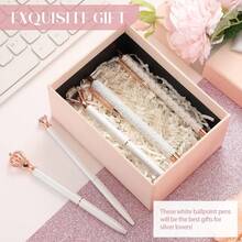 5支/套白色圆珠笔套装，金属水晶钻石书写工具，适用于签名、商务、办公、婚礼及文具礼品 - 白色 - 查看 2