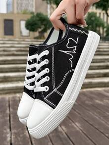 女士时尚平底休闲鞋，时尚系带百搭运动鞋，适合所有季节 - 黑色 - 查看 5