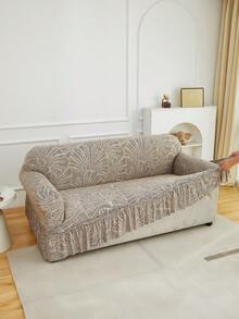 1pc Milk Silk Printed Sofa Slipcover With Ruffle Hem, High Elasticity, Machine Washable, Pet Proof, Suitable For Various Occasions - Multicolor - View 9