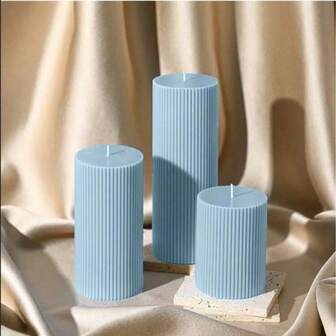 1pc Ribbed Pillar Candle Set, 3.94 Inch, Soy Wax Scented Pillar Candle, Elegant Ribbed Modern Home Decor, Suitable For Bathroom, Living Room (Light Blue)