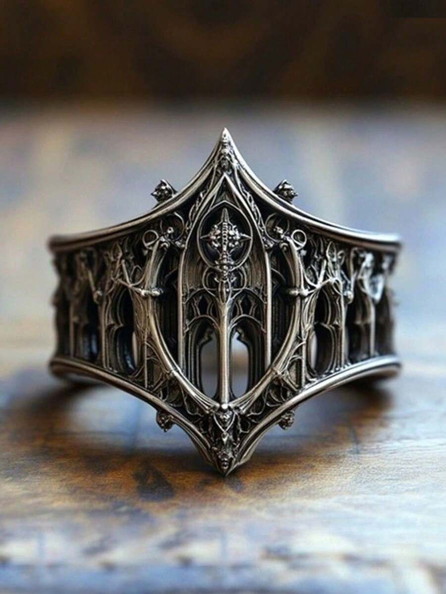 1pc Retro Personalized Classical Gothic Retro Ring, Fashion Creative Holiday Gifts Castle Personalized Jewelry