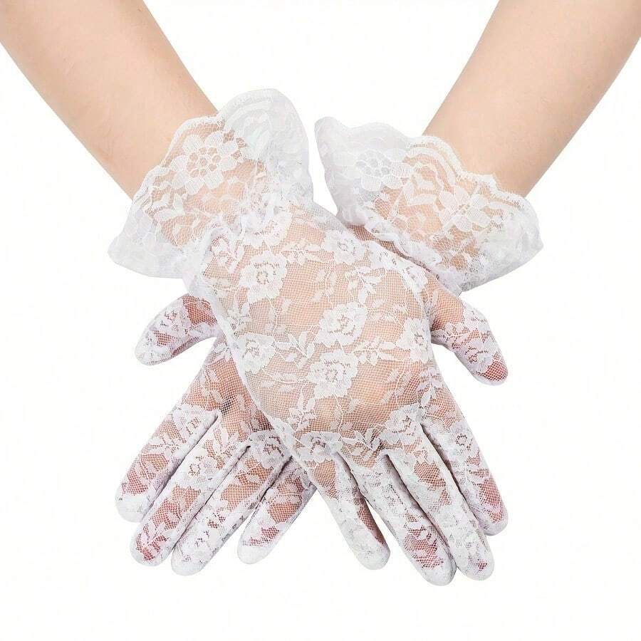 1pcs D EXCEED Women's Elegant Vintage Lace Gloves - Floral Soft Pink, Wedding, Party, Tea Party Gloves - No Power Required Formal Dress Up Accessories, Suitable For Bridal, Opera, Prom - Timeless Elegance, Exquisite Craftsmanship - 白色 - 查看 1