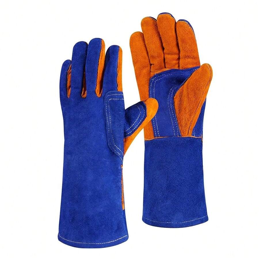 Leather MIG Welding Gloves - Heat Fire Resistant For Welding/Grilling/BBQ/Fireplace(Black/Brown/Blue),Blue - Blue - 查看 1