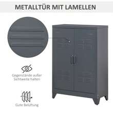 Louvered Door Filing Cabinet, Storage Cabinet, Metal Cabinet With 2 Adjustable Shelves, 75 X 33 X 110 Cm, Grey - Grey - View 5
