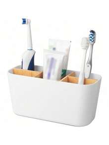 1 حامل فرشاة أسنان متعدد الوظائف من البامبو، رف تخزين مستقل ب- 5 فتحات لسطح الحمام، ديكور منزلي أنيق ومتين، لوازم حمام عصرية، تخزين حمام، هدية رمضان - متعدد الألوان - مشاهدة 7