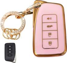 Stylish Key Fob Cover With Keychain - Fits Lexus RX ES GS LS NX RC GX LX RC LC - Gold-Pink - Gold Pink - View 7