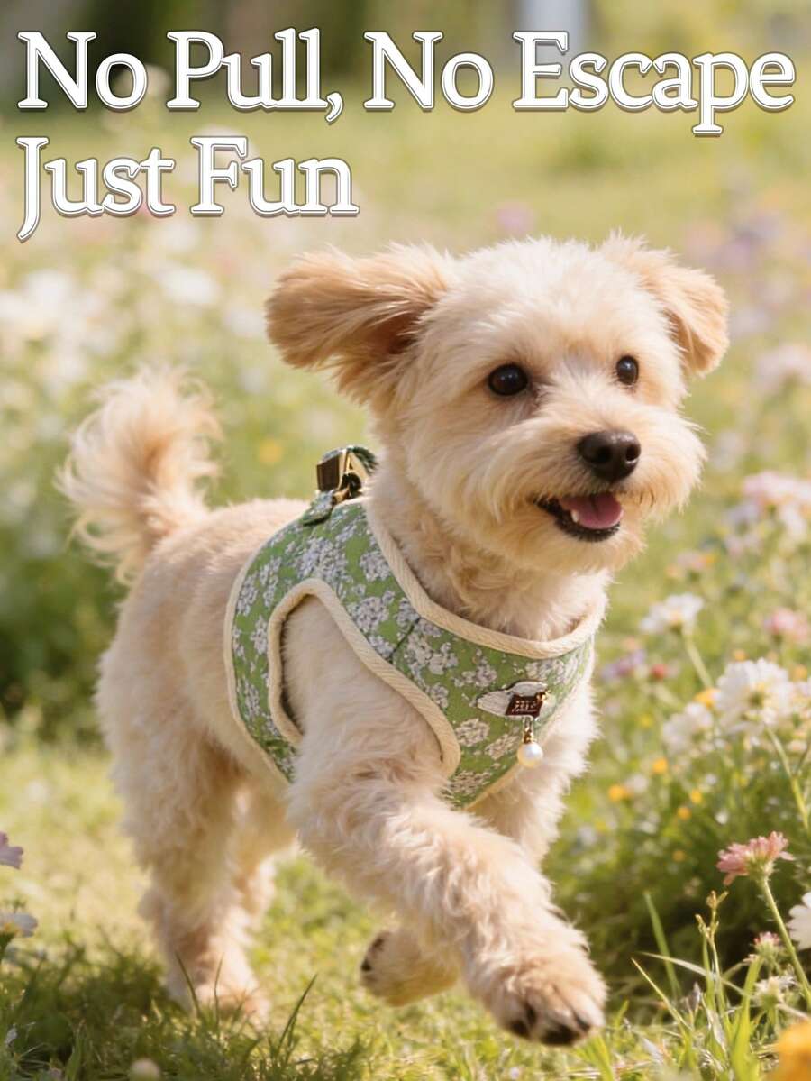 1 Set/2 Pcs (Harness + Leash) Pet Dog/Cat Harness Set, Floral Print/Color Block Design, Adjustable Vest-Style Leash, Essential For Pet Outdoor Walking - Multicolor - View 1