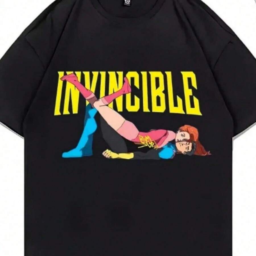 Invincible Meme Hip Hop Streetwear Vintage T-Shirt Men Woman Harajuku Clothes Fashion Short Sleeve A - 黑色 - 查看 1